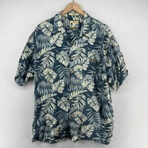 IMPRINTS Shirt Mens XL Tropical Leaves Hawaiian Camp Button Up Short Sleeve Blue